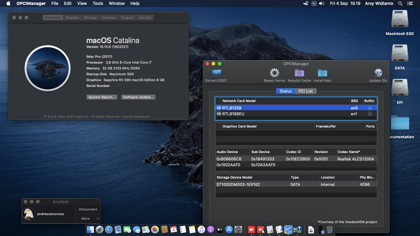 Success Hackintosh macOS Catalina 10.15.6 Build 19G2021 in Asrock Z490 Steel Legend + Intel Core i7 10700KF + Sapphire RX 590